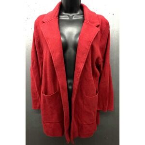 Quince Sweater Jacket Blazer L Red Organic Cotton Knit Cardigan Pockets Open